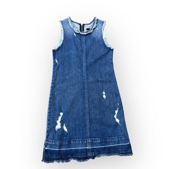 J Brand Reeve Mini Dress Women’s Small Distressed Blue Denim Frayed Edge Shift - Picture 1 of 7